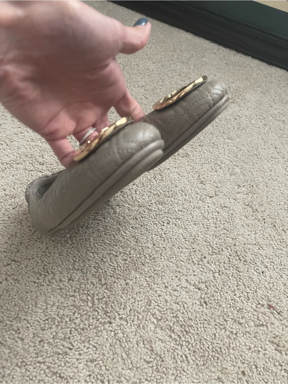 Tory Burch Quilted Gray Ballet Flats with Gold Logo Emblem - Picture 4 of 6